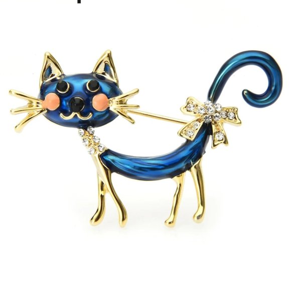 NEW Exquisite 18K Gold Czech Rhinestone Cat Brooch - Picture 8 of 8